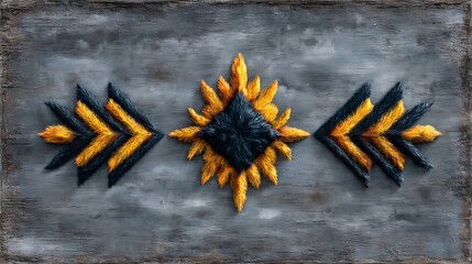 A muted slate blue surface adorned with sharp, angular gold filigree lace arranged in geometric starburst and arrow motifs