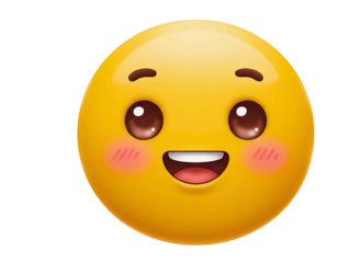 Happy smiling emoji face with rosy cheeks isolated on transparent background