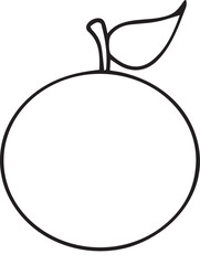 Simple and Clean Line Art Illustration of an Orange with a Leaf Attached on Top for Coloring and Design Projects