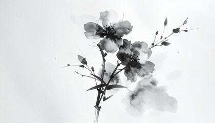 Elegant Black and White Watercolor Flower Illustration