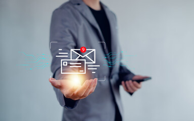 New email notification concept for business e-mail communication and digital marketing. Inbox receiving electronic message alert.