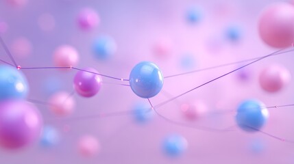 Delicate, pastel-colored spheres connected by fine lines, soft lighting