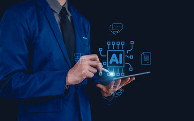 Ai technology, Businessman show technology smart robot AI, artificial intelligence deep learning, Technology smart robot AI agents.