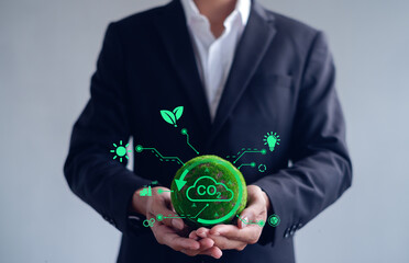 Net zero environmental concept, A modern reduce greenhouse gas emissions in the world and reduce pollution.