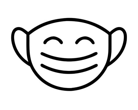 Simple Line Art Illustration of a Smiling Face Mask Symbol for Happiness and Protection