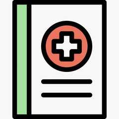 Obraz premium A graphic icon of a medical file or health record with a red cross symbol on the cover.