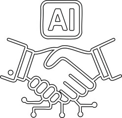 Obraz premium An outline icon of a handshake with circuit board patterns, symbolizing vital collaboration and partnership between humans and artificial intelligence.