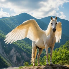 white horse in the mountains