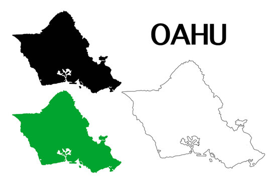 Flat green silhouette map of Oahu island. Great for tropical visuals, web design, and location infographics.