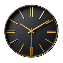 Modern Black and Gold Wall Clock Isolated on Transparent Background