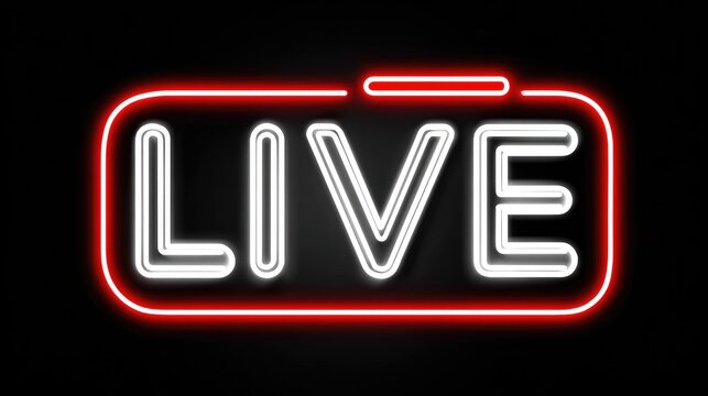 Neon "LIVE" sign. Red and white outlines on a dark background