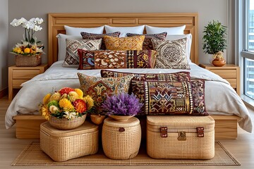Stylish decor with cultural cushions high resolution picture