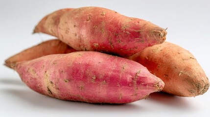 Sweet potatoes, flat white background, ideal for food brochures, advertising campaigns and healthy eating visuals, 16:9