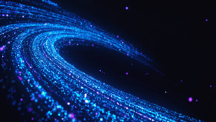 Abstract Glowing Blue Trail of Light Particles on Dark Background