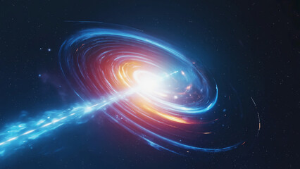 Dynamic Glowing Galaxy with Fiery Blue and Red Swirls in Deep Space
