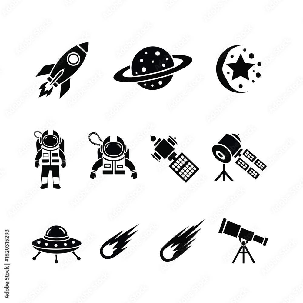 Aufkleber vector illustration of space, rocket, planet with additional visual elements in a modern design