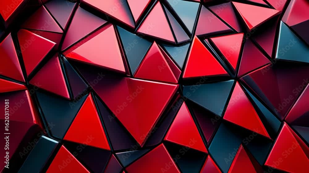 Poster red and black abstract low poly triangles background forming a geometric pattern