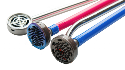 Three colorful devices on transparent background