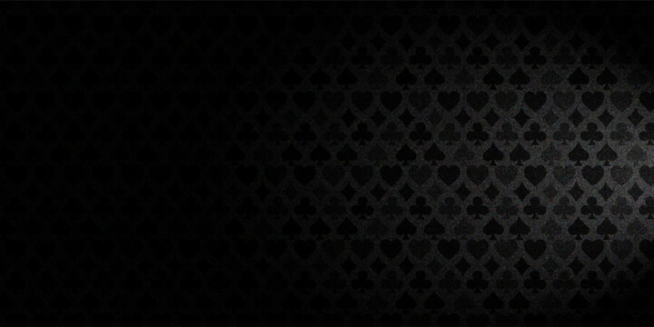 Black background with card suits. Picture spades, hearts, diamonds, clubs. Background for gambling, casino advertising. Vector illustration.