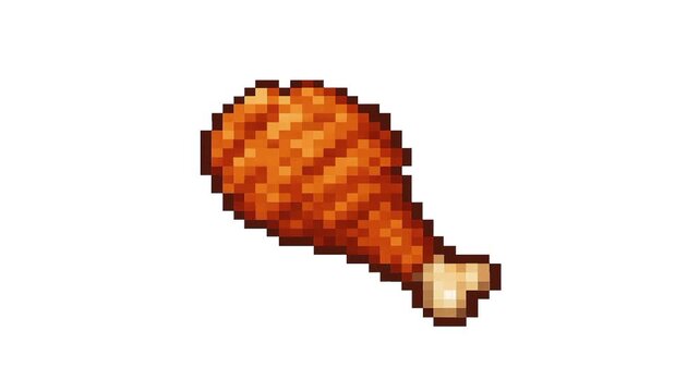 digital pixel art animation white screen with theme of fried chicken