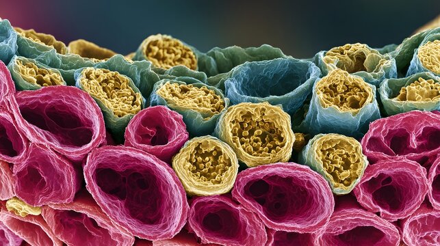 Vibrant Micrography of Plant Cells: Exploring Cell Structures and Botanical Imaging with Electron Microscopy for Science Education, Bioengineering, and Ecology Studies