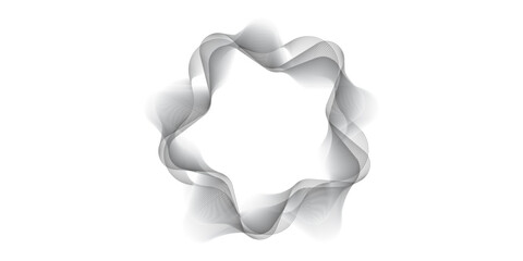  abstract wave design consisting of smooth, flowing black and gray lines on a white background. ring waves or light frequencies