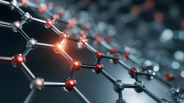 Abstract Molecular Structure Design: 3D Nanotechnology Visualization of Chemical Bonds in Red and Silver Atoms for Science Innovation, Quantum Mechanics, and Nanoelectronics Research