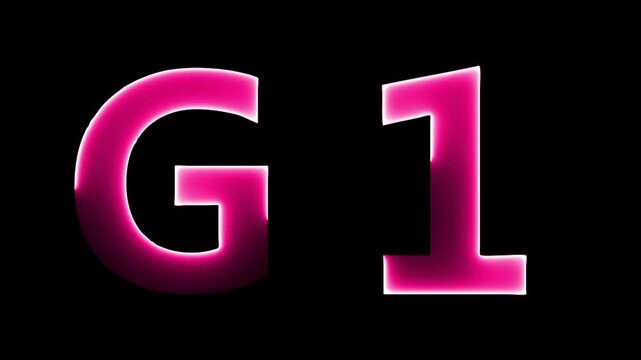 Glowing neon letter G 1, glowing neon font,G 1 alphabet symbol . Seamless looping alphabet animation on black background.