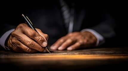 Close-up of a person's hand writing with a pen.