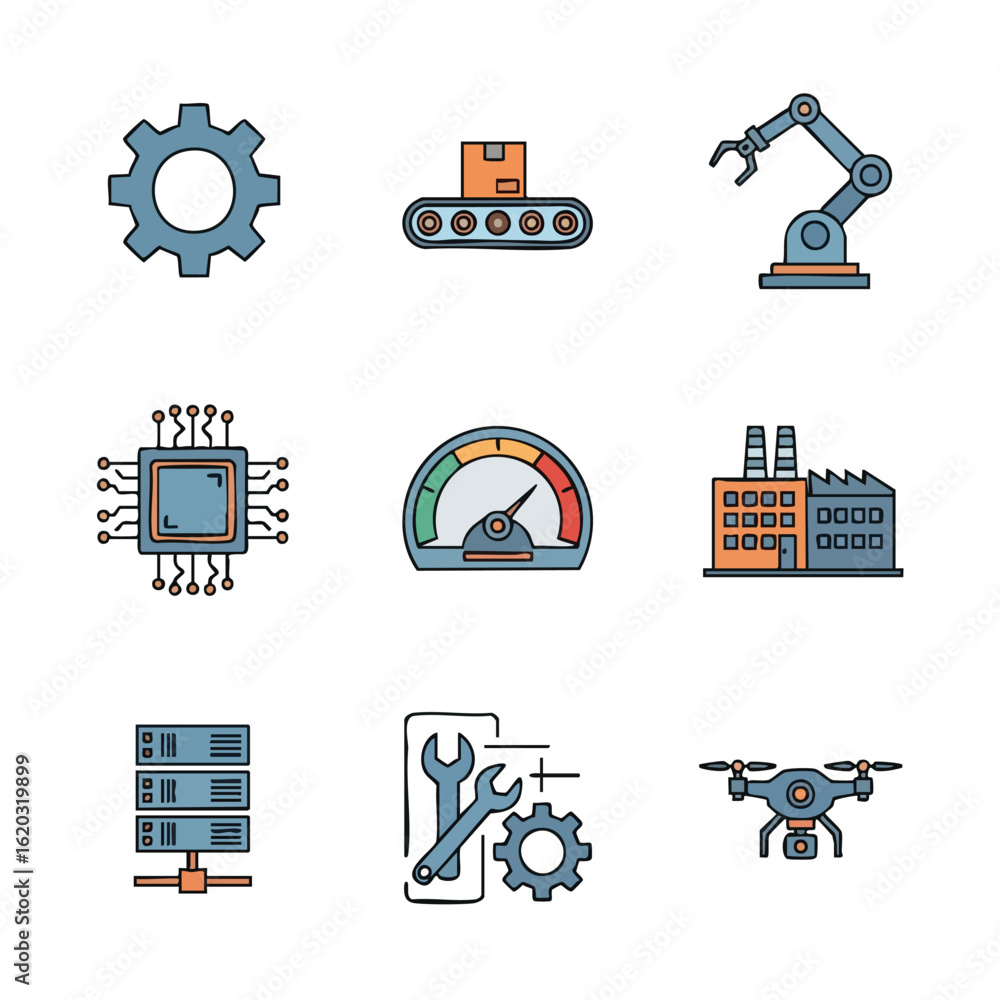 Poster vector illustration of industry, technology, automation with additional visual elements in a modern 