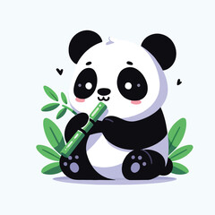 Cute panda eating bamboo leaf
