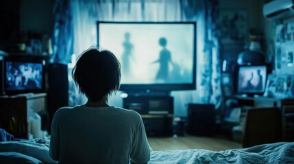 Person watching TV in a dimly lit room