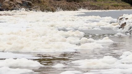 A severe Karenia mikimotoi toxic algal bloom blanketing South Australian waters. Essential for environmental documentaries, news, or scientific studies on marine pollution and climate change impacts.
