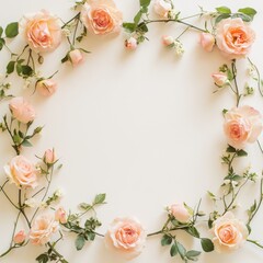 Pink rose floral frame with a vintage border, perfect for a wedding or Valentine's Day greeting card