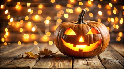 Ornate skull with glowing eyes and hat surrounded by pumpkins