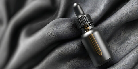Dropper Bottle with Metallic Cap on Fabric Background

