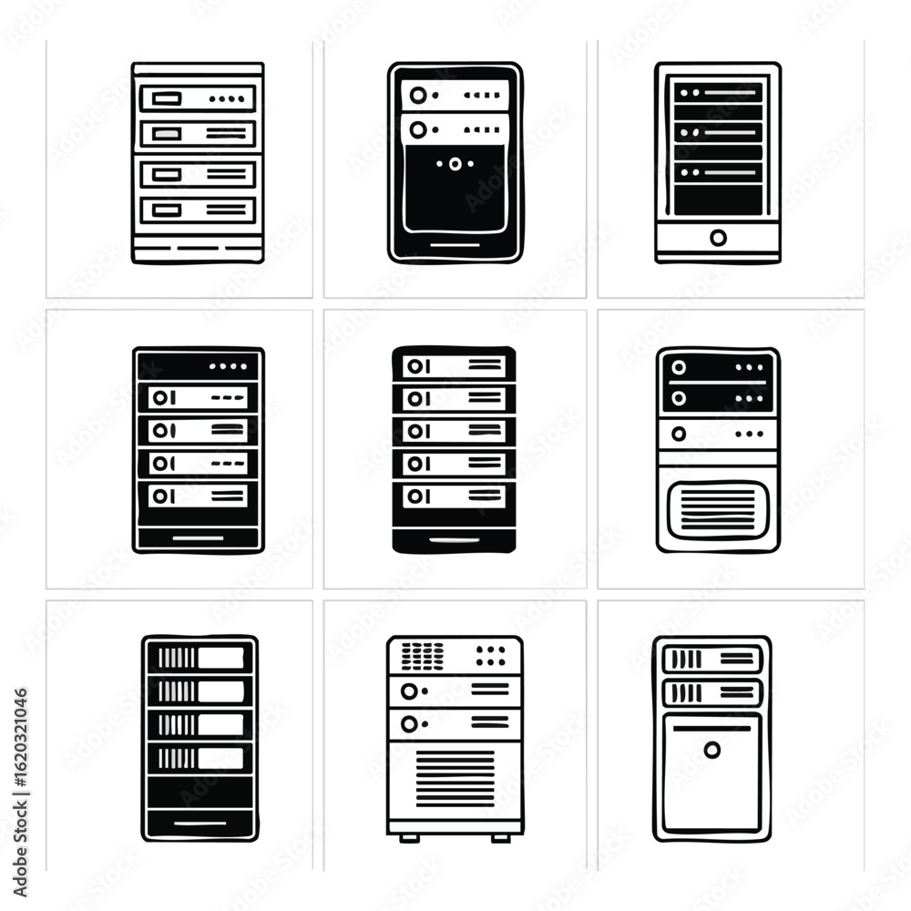 Aufkleber vector illustration of server, rack, data with additional visual elements in a modern design