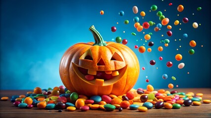 Women in halloween costumes with a pumpkin at a night party