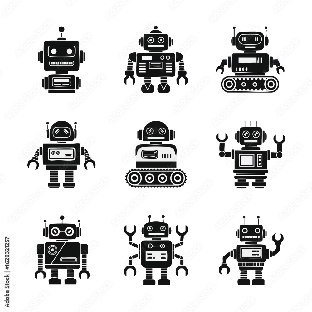 Aufkleber vector illustration of robot, robots, bot with additional visual elements in a modern design