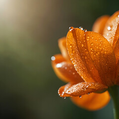 Orange petals with water droplets illuminated by the morning sun