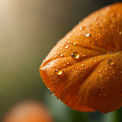 Orange petals with water droplets illuminated by the morning sun