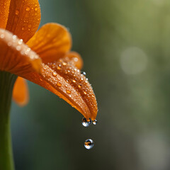 Orange petals with water droplets illuminated by the morning sun