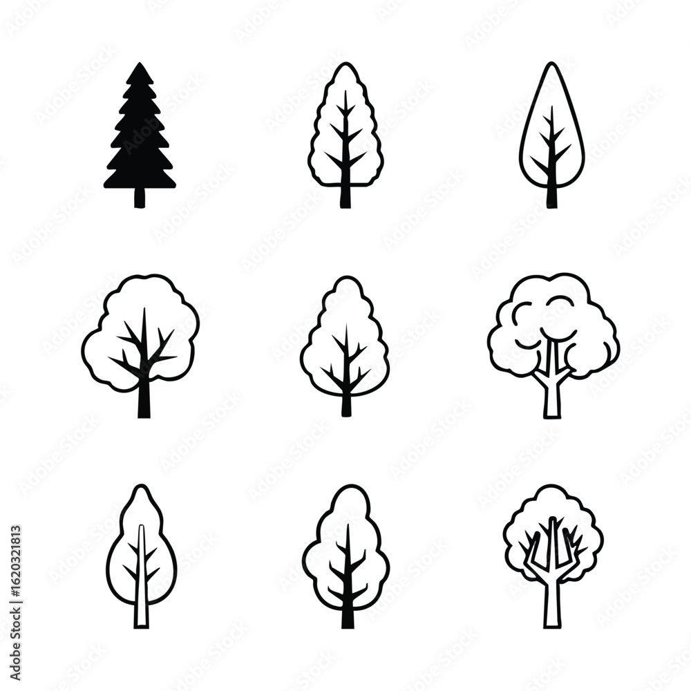 Poster vector illustration of tree, trees, icon with additional visual elements in a modern design