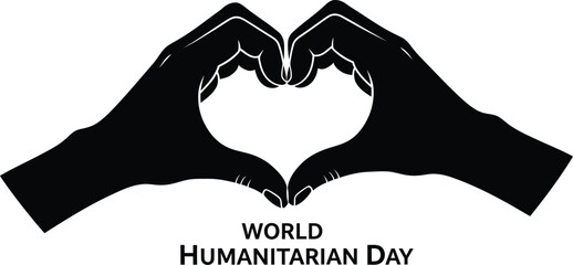 Vector art of world humanitarian day illustration featuring two hands forming a heart shape, symbolizing love, care, and support