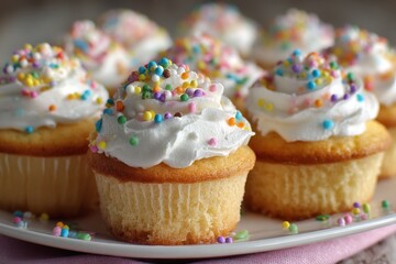Delicious homemade cupcakes topped with colorful sprinkles and creamy frosting during a festive celebration