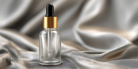 Glass Bottle with Golden Cap on Silk Fabric

