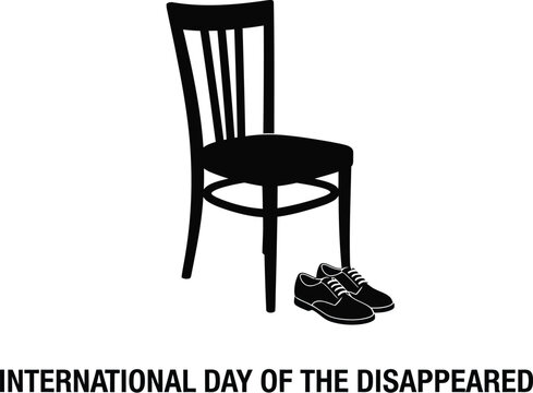 Vector art of silhouette of a chair and shoes symbolizing the international day of the disappeared, a day to remember and honor those who have disappeared, 