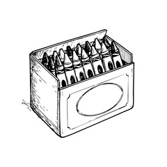 Vintage crayon box sketch with crayons arranged inside  