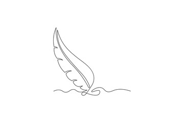 Continuous line art of feather pen isolated vector
