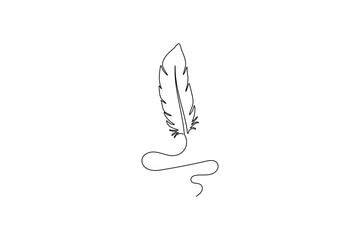 Continuous line art of feather pen isolated vector
